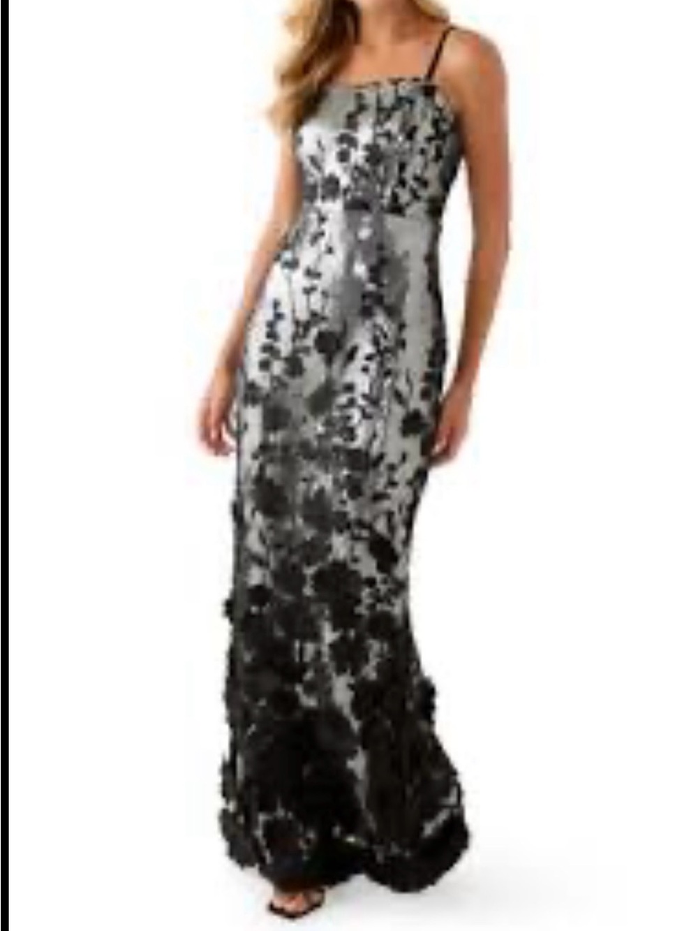 Maison Tara Women’s Black & Silver Sequin Floral Maxi Gown, Size 10. NWT